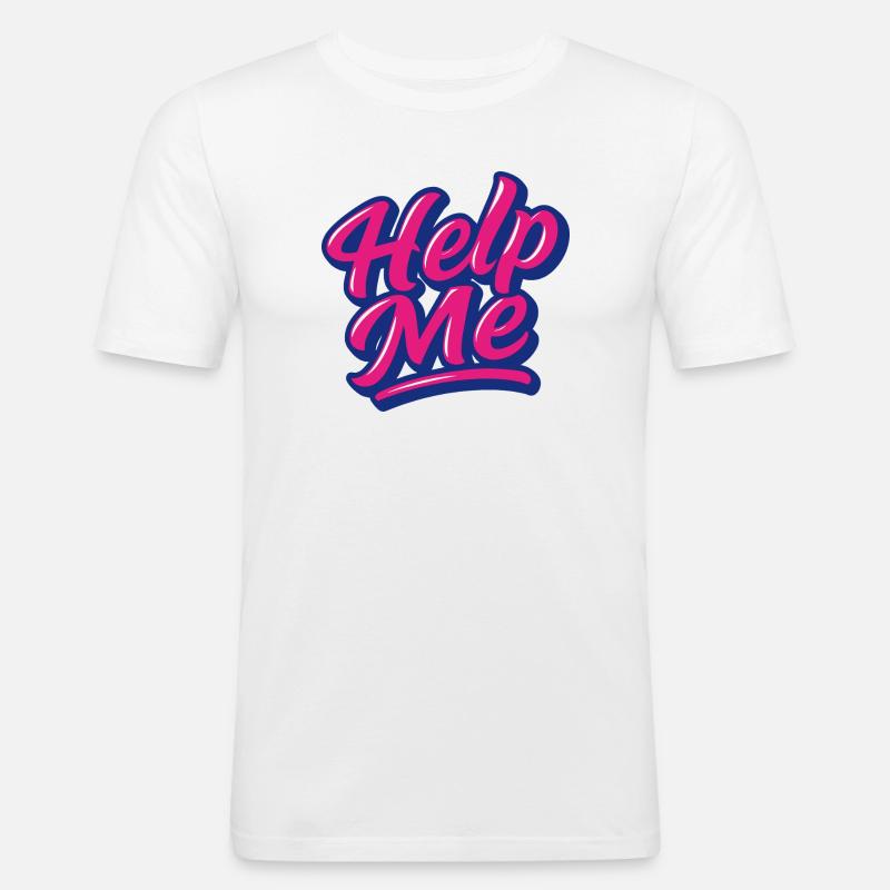 Help Me Neon Script - Men's Slim Fit T-Shirt - white