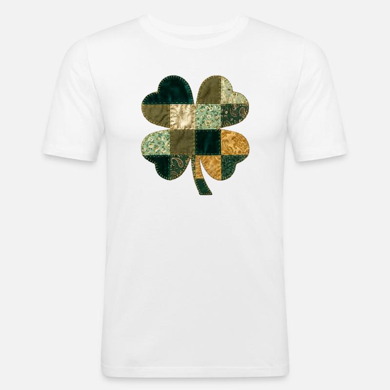 Patchwork Kleeblatt Quilt Stil - Männer Slim Fit T-Shirt - Weiß