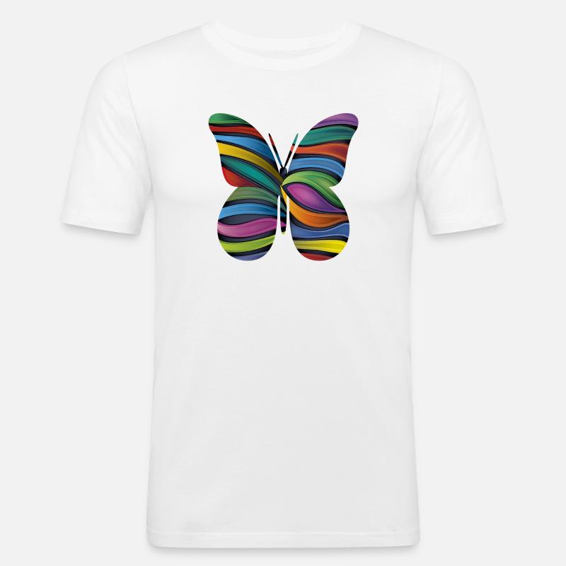 Farfalla a strisce arcobaleno - Maglietta aderente da uomo - bianco