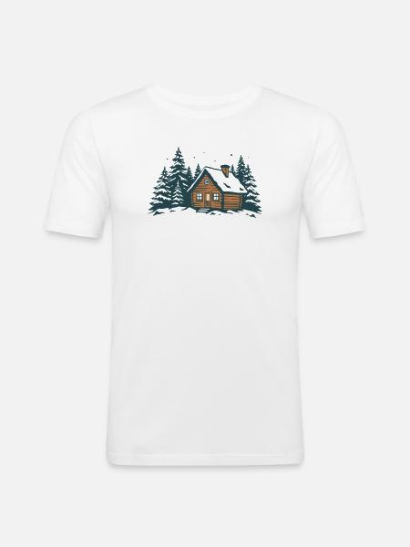 Winterwaldhütte - Männer Slim Fit T-Shirt - Weiß