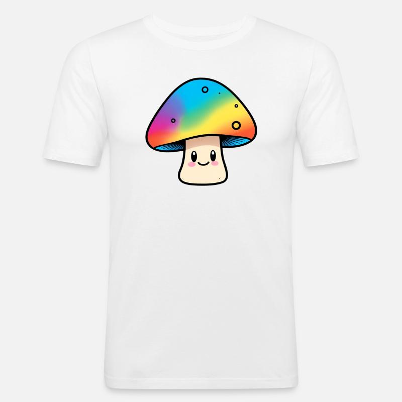 Kawaii Regenbogenpilz Design - Männer Slim Fit T-Shirt - Weiß