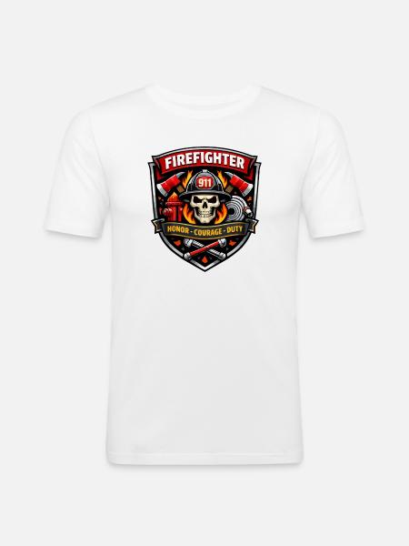 Firefighter Badge Skull Flames - Men's Slim Fit T-Shirt - white