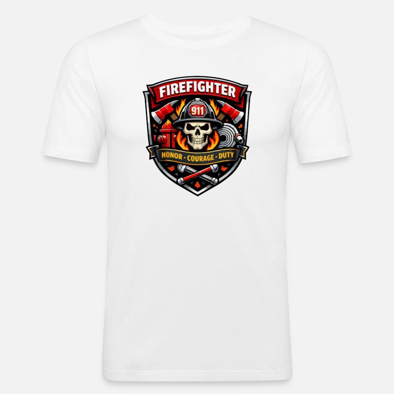 Feuerwehr Abzeichen Schädel Flammen - Männer Slim Fit T-Shirt - Weiß