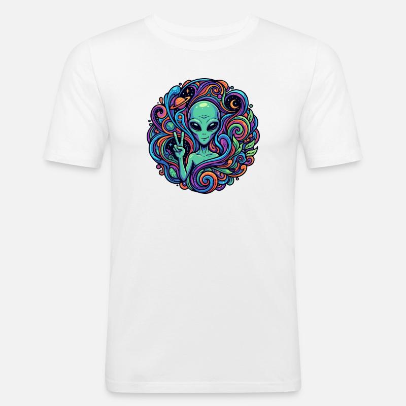 Außerirdischer Peace Zeichen psychedelisch Alien - Männer Slim Fit T-Shirt - Weiß