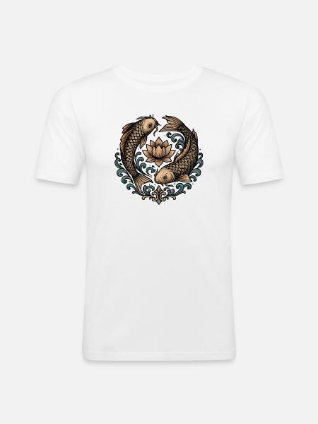 Koi and Lotus Circle Harmony Tattoo - Men's Slim Fit T-Shirt - white