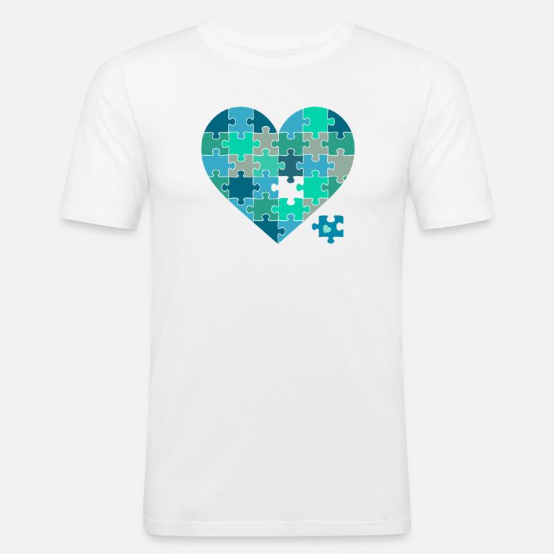 Puzzleherz Blaugrün - Männer Slim Fit T-Shirt - Weiß