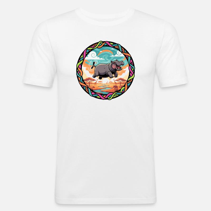 Witziger Hippo fliegendes Nilpferd bunt Savanne  - Männer Slim Fit T-Shirt - Weiß