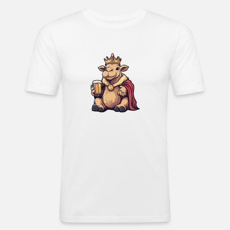 Kamel Bier König - Männer Slim Fit T-Shirt - Weiß