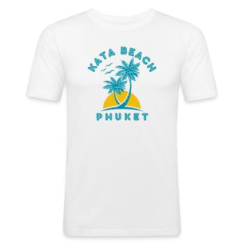 Kata Beach Phuket Palme Sonnenuntergang - Männer Slim Fit T-Shirt - Weiß - Vorne - Nik (191cm)