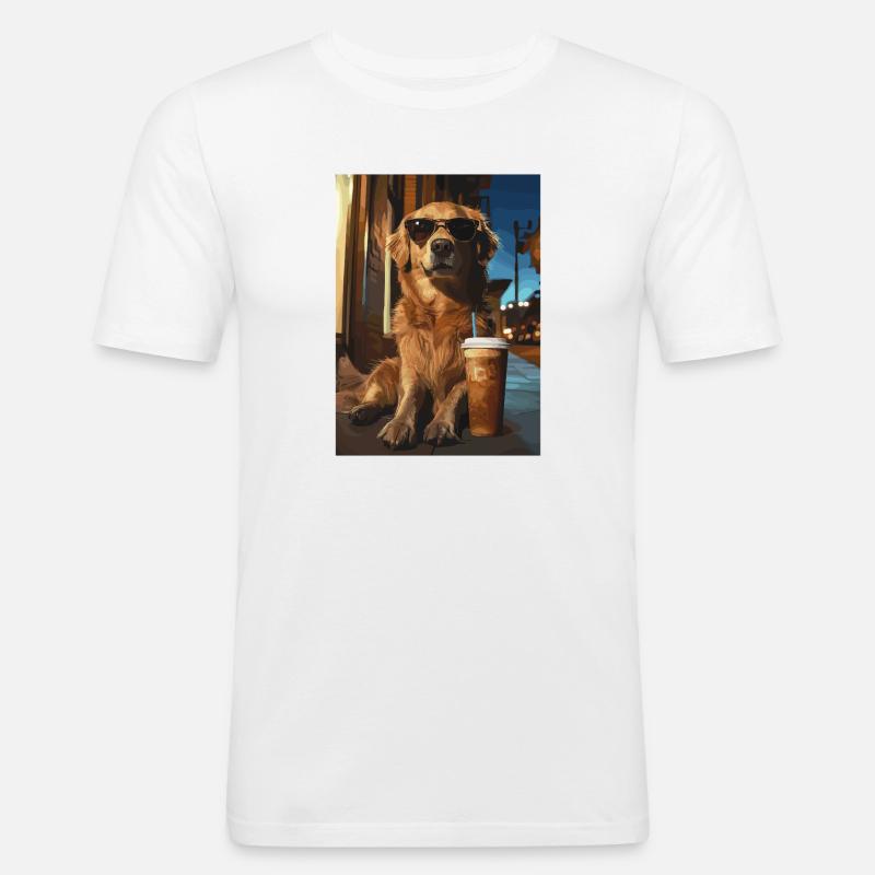 Golden Retriever mit Eiskaffee - Männer Slim Fit T-Shirt - Weiß