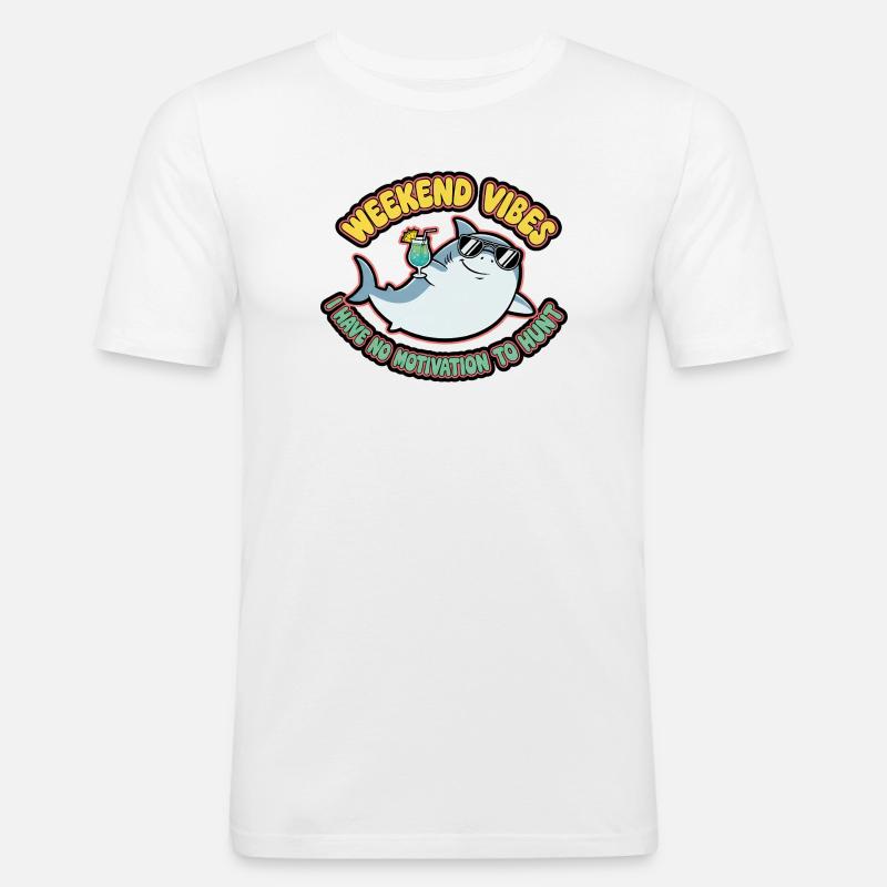 Weekend Vibes Shark Cocktail Tee - Männer Slim Fit T-Shirt - Weiß