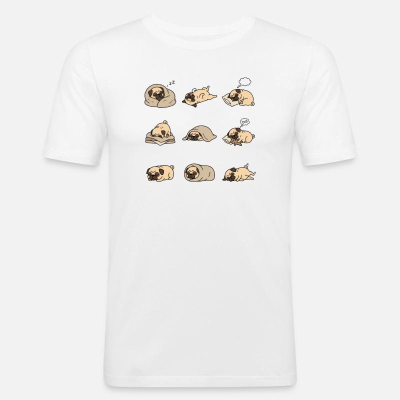 Sleeping Pug Nine Cute Pug Sleeping Poses - Men's Slim Fit T-Shirt - white