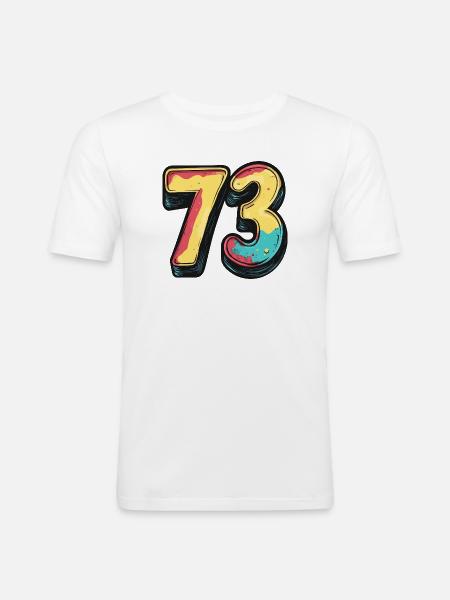 73 Zahl Bunt - Männer Slim Fit T-Shirt - Weiß
