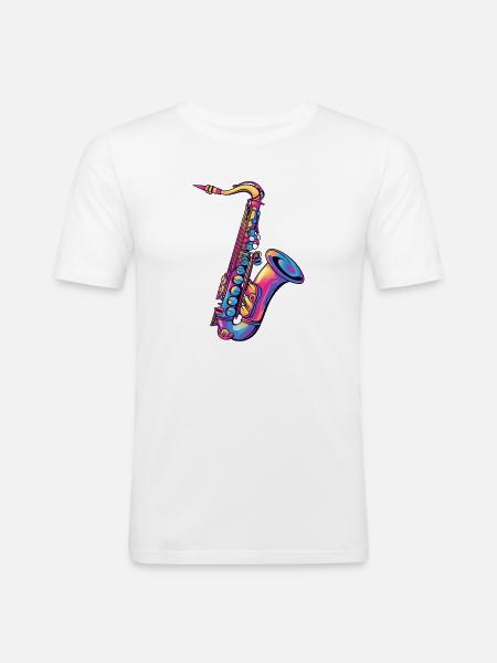 Neon-Saxophon Farbspektrum - Männer Slim Fit T-Shirt - Weiß