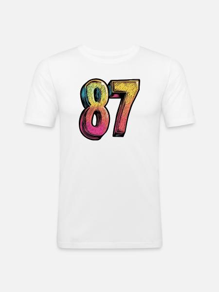 87 Zahl Bunt - Männer Slim Fit T-Shirt - Weiß