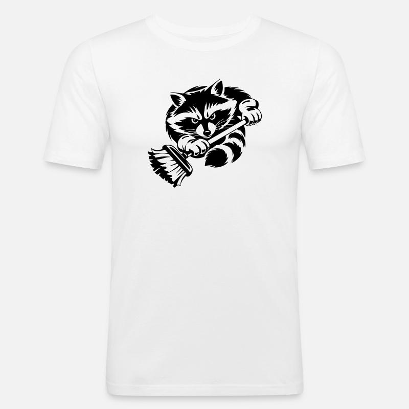 Waschbär mit Wischmopp – Putzprofi - Männer Slim Fit T-Shirt - Weiß