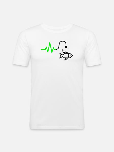 ECG Heart Rate Fish Hook Outline - Men's Slim Fit T-Shirt - white