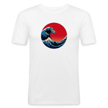 Japanische Kunst, Welle - Männer Slim Fit T-Shirt - Weiß - Vorne - Nik (191cm)