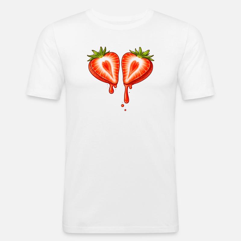 Geteilte Erdbeere mit Herzform  - Männer Slim Fit T-Shirt - Weiß