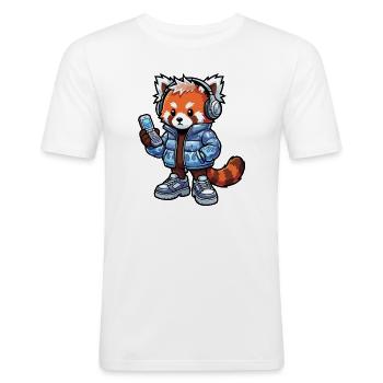 Roter Panda mit Kopfhörern 90er - Männer Slim Fit T-Shirt - Weiß - Vorne - Nik (191cm)