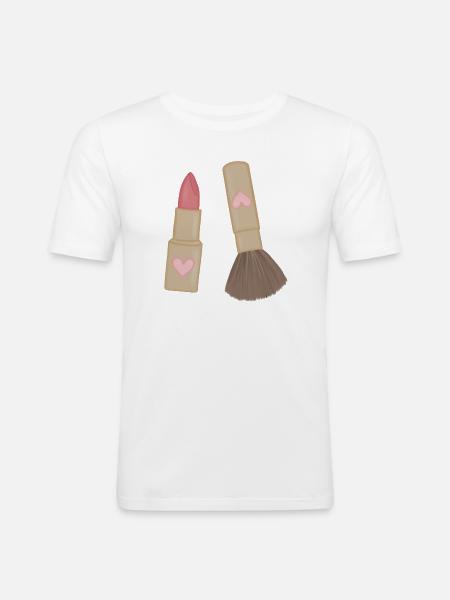 Heart Lip Lipstick & Brush Charm - Men's Slim Fit T-Shirt - white