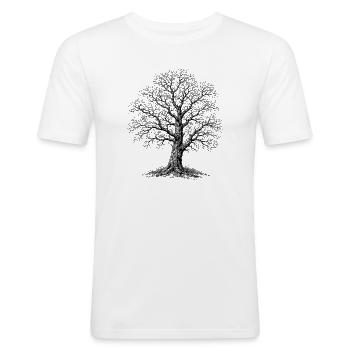 Eiche - Männer Slim Fit T-Shirt - Weiß - Vorne - Nik (191cm)