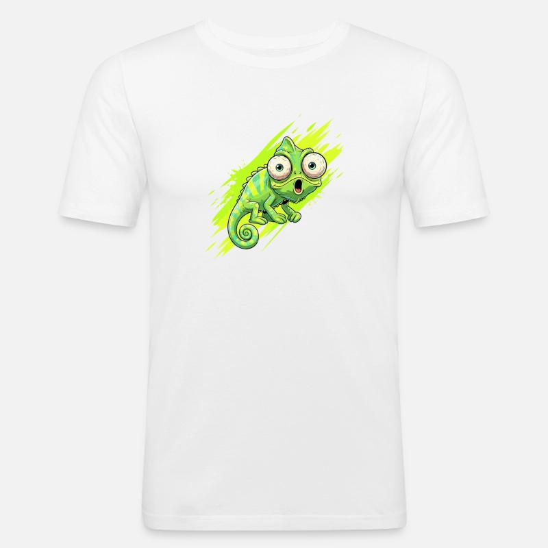 Neon Chamäleon Spritzer - Männer Slim Fit T-Shirt - Weiß
