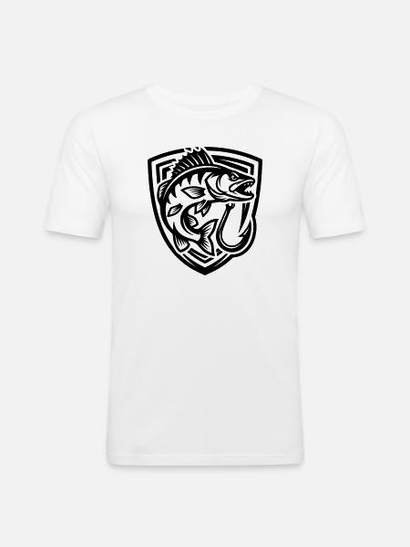Hecht Fisch Angeln Wappen - Männer Slim Fit T-Shirt - Weiß