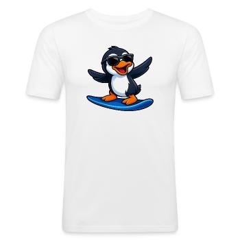 Cooler Pinguin Surfer Wassersport Sommer Sonne - Männer Slim Fit T-Shirt - Weiß - Vorne - Nik (191cm)