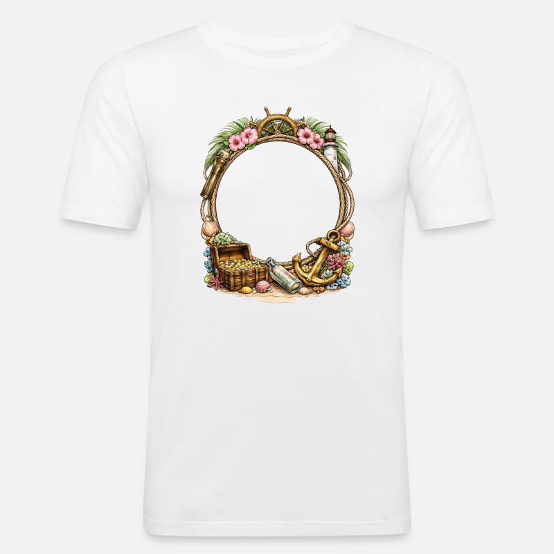 Maritimer Rahmen mit Schatz und Anker - Männer Slim Fit T-Shirt - Weiß