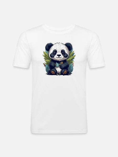 Panda im Blattwald - Männer Slim Fit T-Shirt - Weiß
