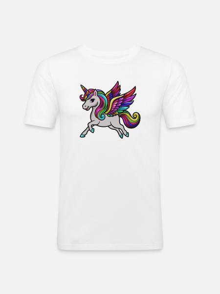 Bunter Flügel-Einhorn - Männer Slim Fit T-Shirt - Weiß
