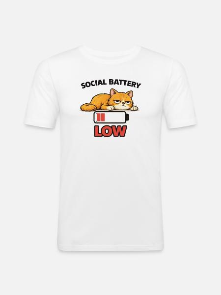 Low Battery Cat Graphic Tee - Men's Slim Fit T-Shirt - white