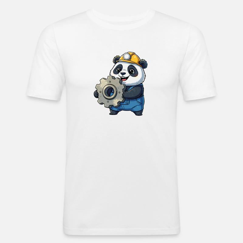 Panda Construction Worker with Gear - Men's Slim Fit T-Shirt - white