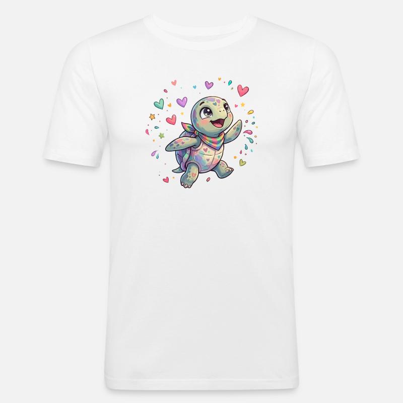 Rainbow Turtle with Heart Patterns - Men's Slim Fit T-Shirt - white