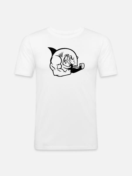Muscular Shark Bodybuilder Workout Silhouette - Men's Slim Fit T-Shirt - white