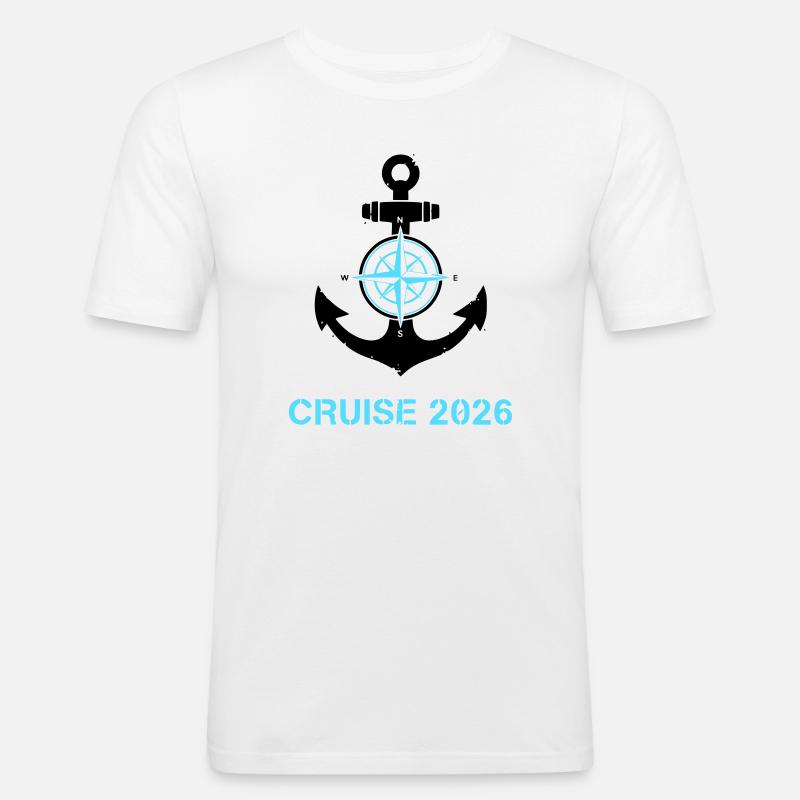 Anker Kompass Cruise 2026 Logo - Männer Slim Fit T-Shirt - Weiß