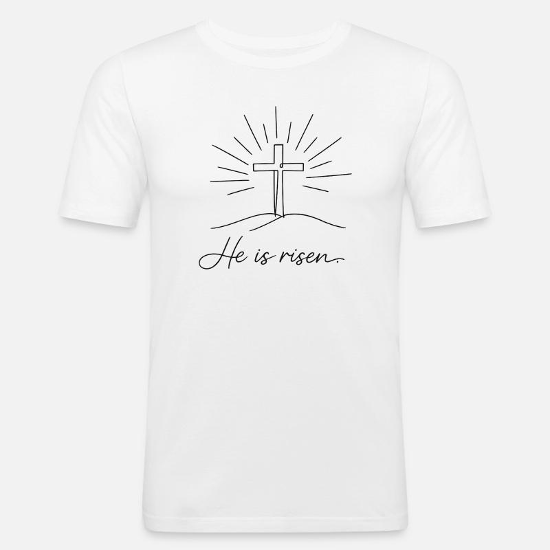 Crucifix He is Risen Easter Jesus - Men's Slim Fit T-Shirt - white