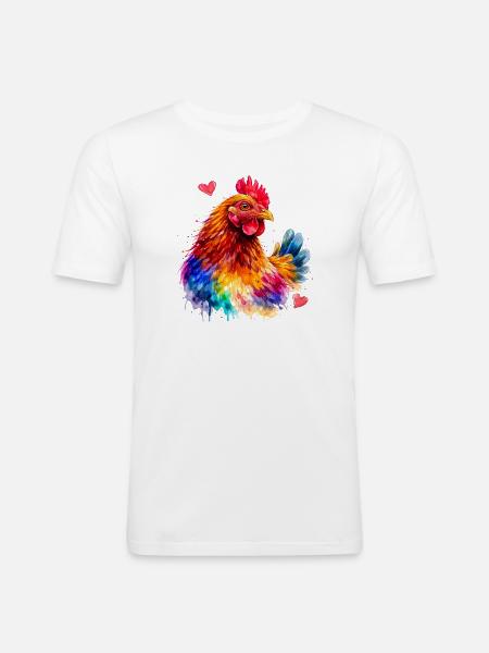 Regenbogenhahn-Aquarell - Männer Slim Fit T-Shirt - Weiß