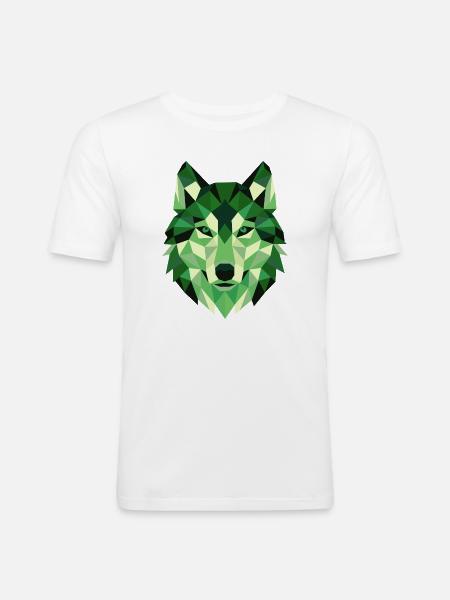 Wolf Head Polygon Geometry Portrait - Men's Slim Fit T-Shirt - white