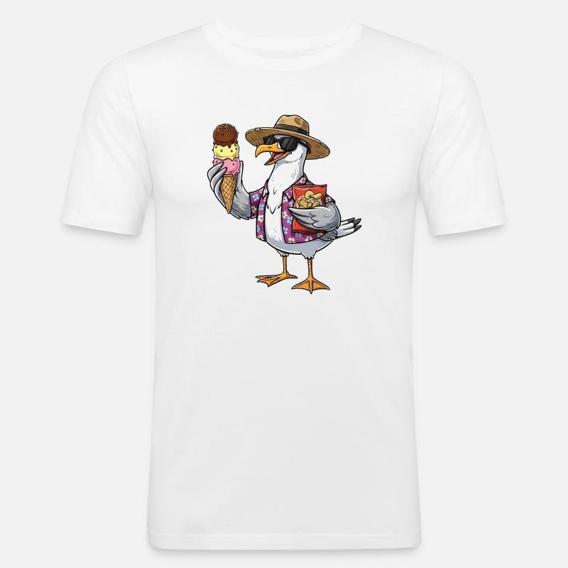 Lustige Strandmöwe Mit Eistüte - Männer Slim Fit T-Shirt - Weiß