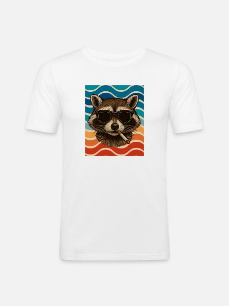Waschbär mit Sonnenbrille Zigarette - Männer Slim Fit T-Shirt - Weiß