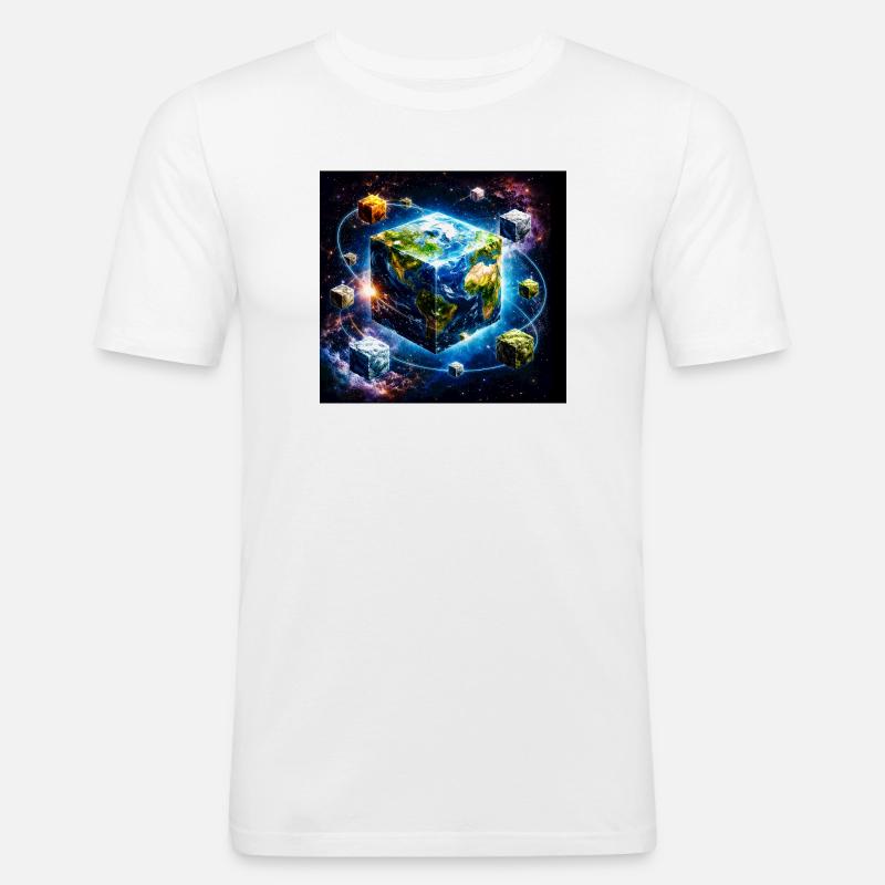 Cube terrestre dans l’espace - T-shirt près du corps Homme - blanc