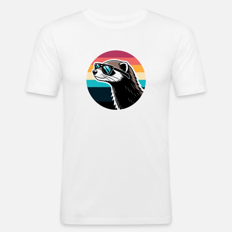 Frettchen-Silhouette Retro-Regenbogen - Männer Slim Fit T-Shirt - Weiß