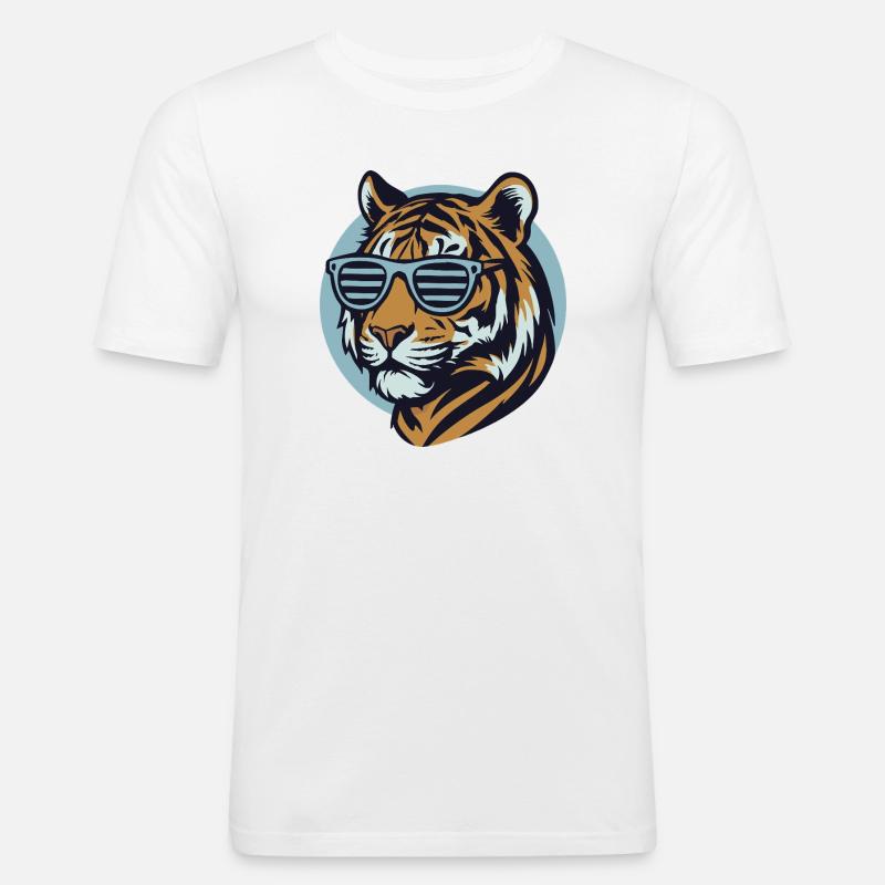 Tiger mit Sonnenbrille – Retro Pop-Style - Männer Slim Fit T-Shirt - Weiß