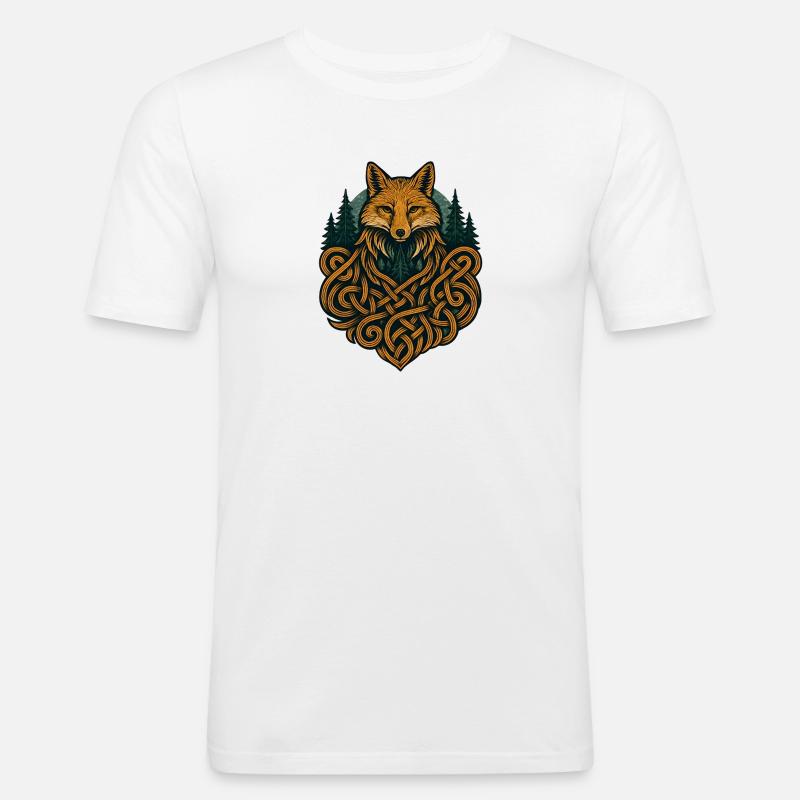 Fox in Knotted Artificial Forest - Men's Slim Fit T-Shirt - white