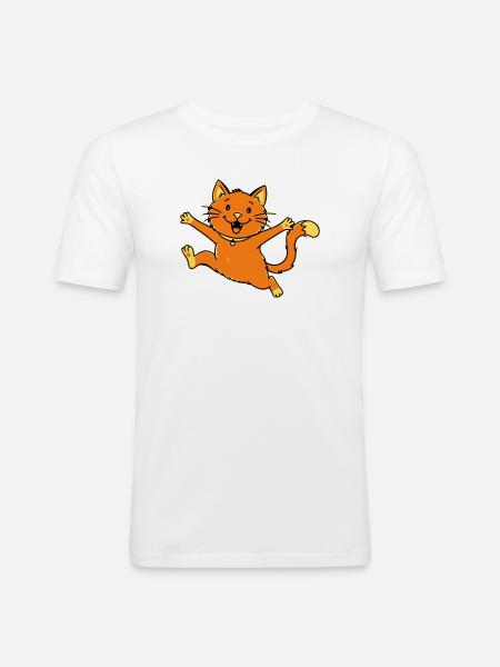 Cheerful cartoon cat jumping - Men's Slim Fit T-Shirt - white