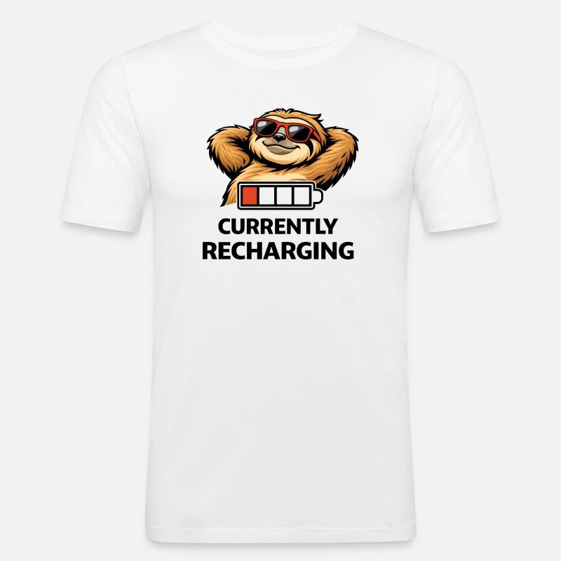 Sloth Chill Battery Tee - Männer Slim Fit T-Shirt - Weiß