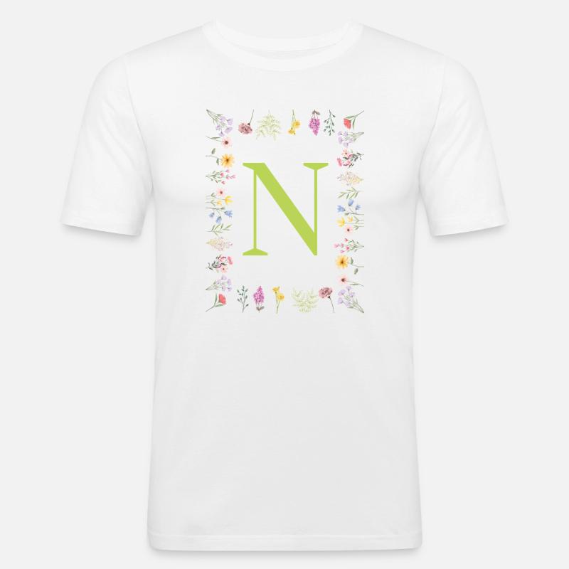 Florale Initialen " N ", Buchstaben Monogramm  - Männer Slim Fit T-Shirt - Weiß