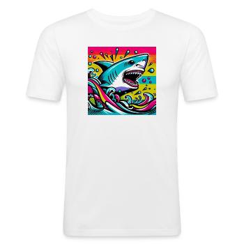 Hai - Männer Slim Fit T-Shirt - Weiß - Vorne - Nik (191cm)
